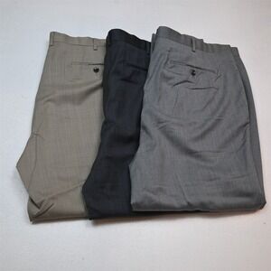 Lot 3 J Hilburn 40x30 Gray Khaki 100% Italian Wool Flat Front Slim Dress Pants